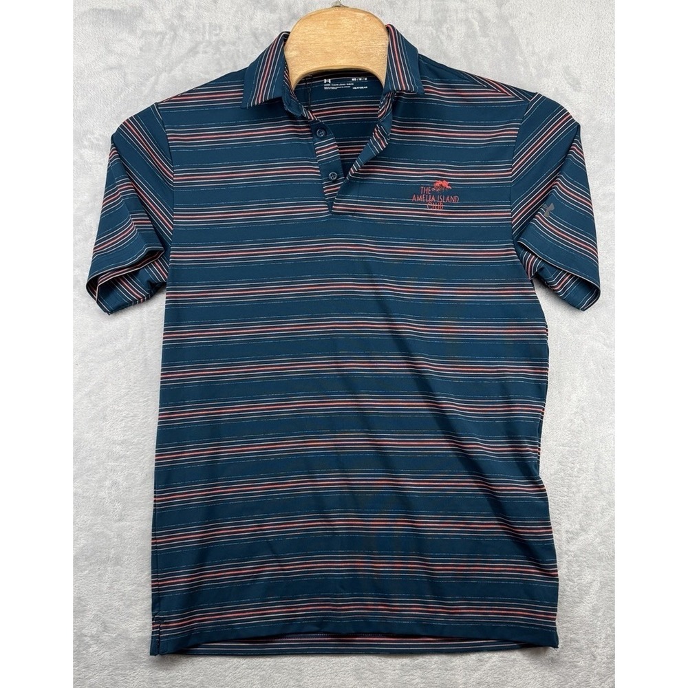 Under Armour Amelia Island Golf Club Polo Shirt HeatGear Striped Men's M NWT